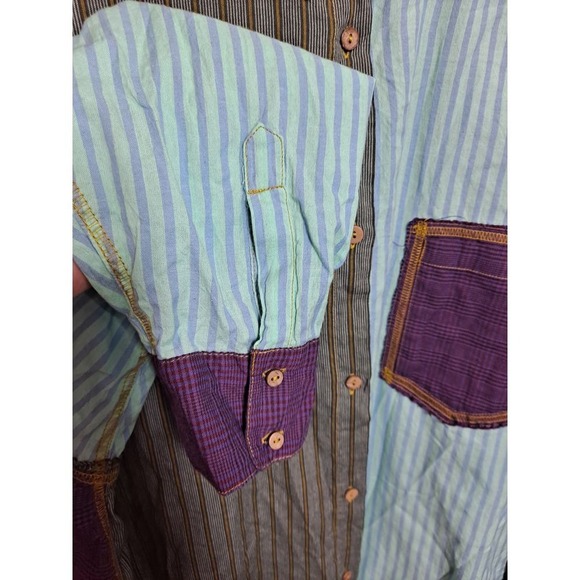 Intimately Free People Patchwork Button Down Shirt Striped‎ Plaid M - Picture 4 of 10